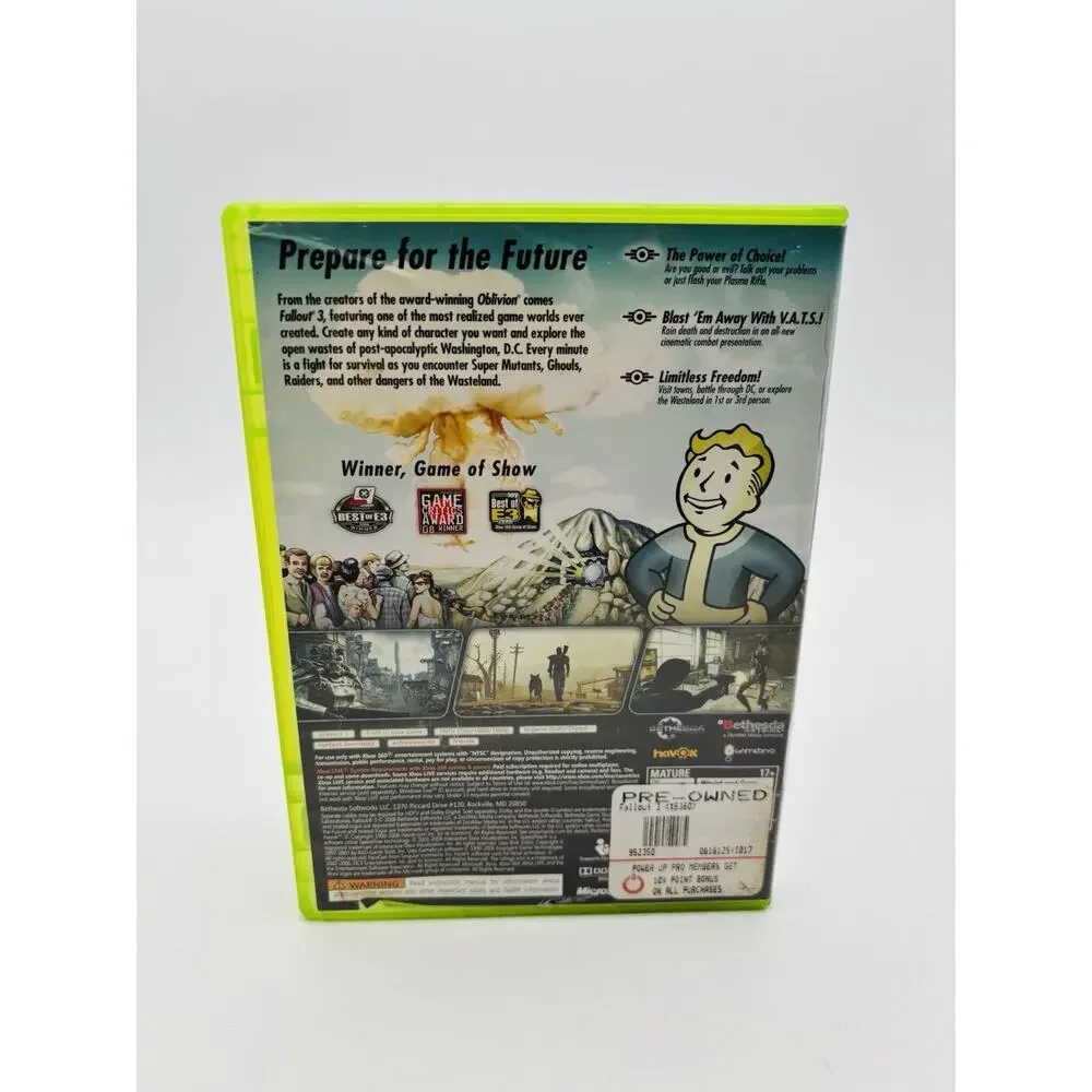Fallout 3 (Microsoft Xbox 360, 2008) Complete w/ Manual - Tested Working VG Cond